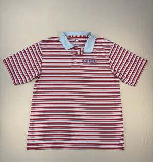 MLB Texas Rangers Genuine Mens Red Gray Striped Golf Logo Polo Shirt Size XL